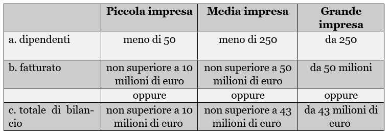 piccola media e grande impresa