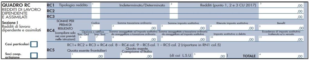 quadro rc per i redditi da lavoro dipendente