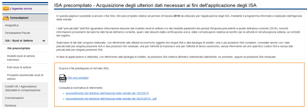 acquisizione dati precalcolati isa