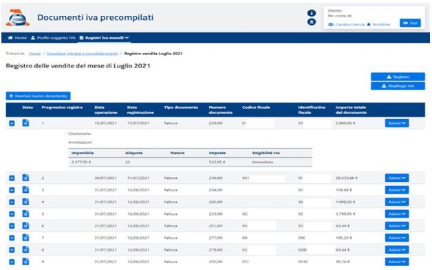 Visualizza integra e convalida registri delle vendite