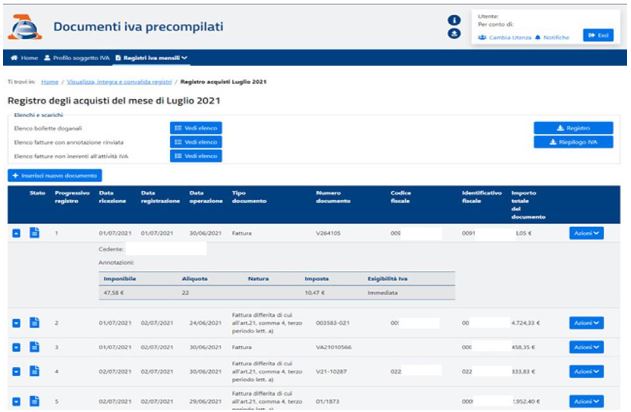 Visualizza integra e convalida registri acquisti