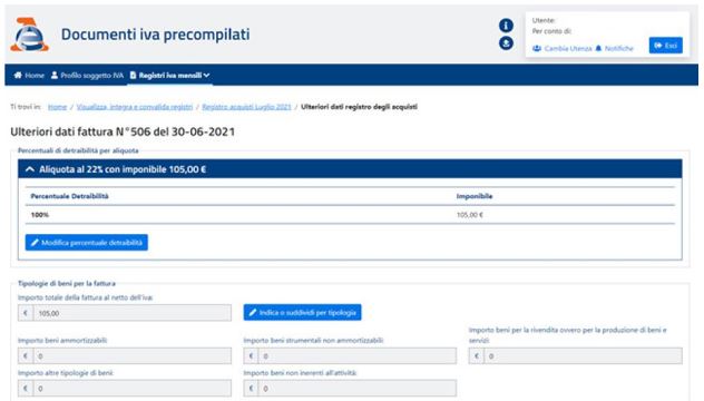 Ulteriori dati registro degli acquisti