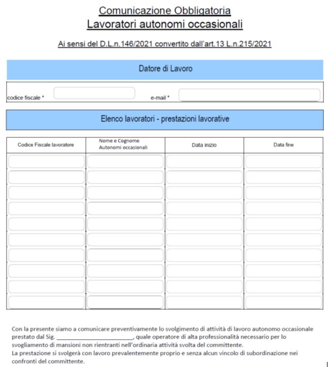 comunicazione preventiva lavoro autonomo occasionale