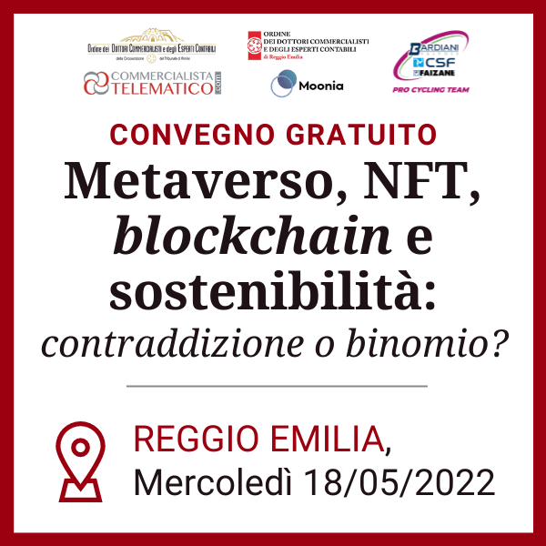 Convegno Sostenibilità NFT Reggio Emilia 18 maggio 2022